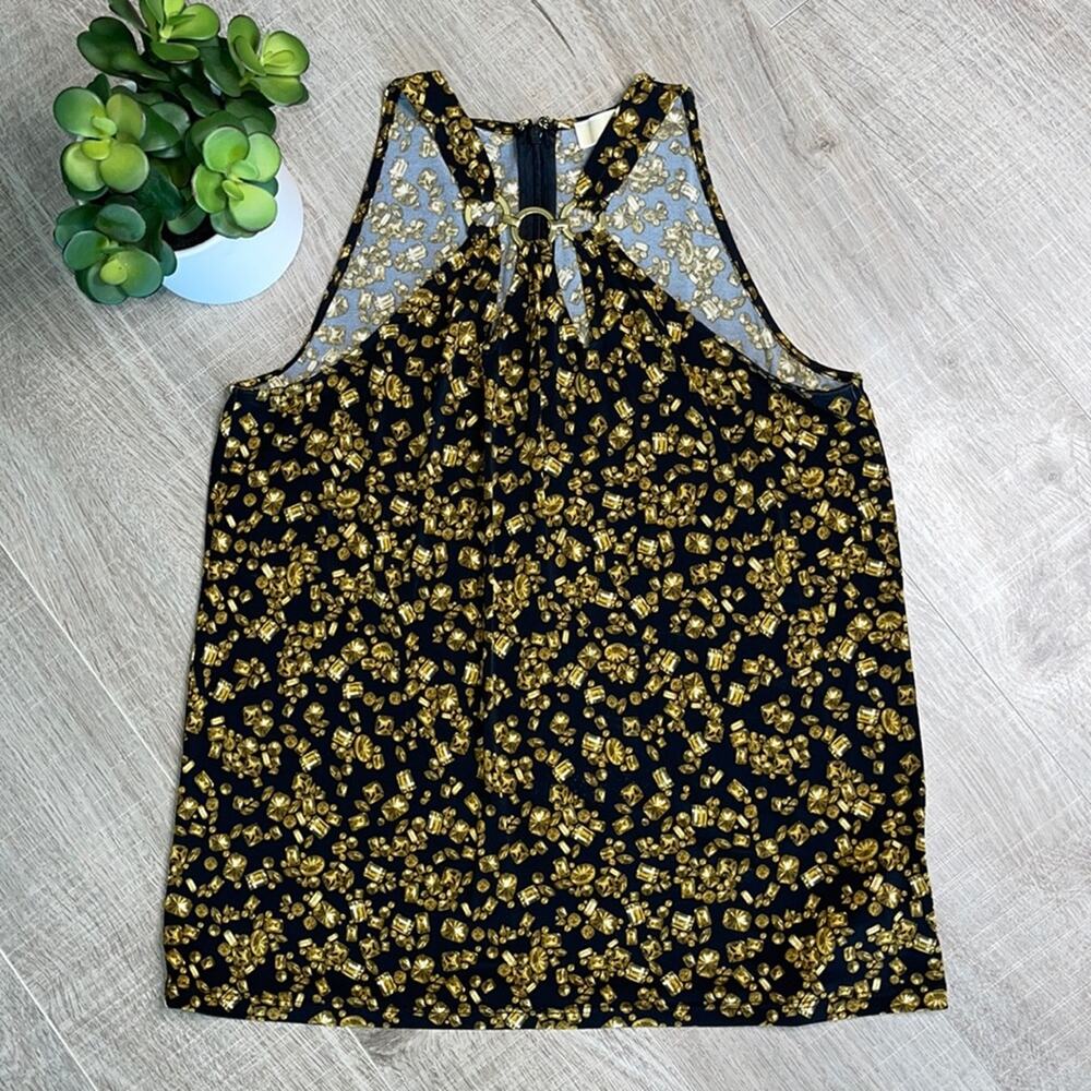 MICHAEL KORS Black Brown Jewel Print Halter Top